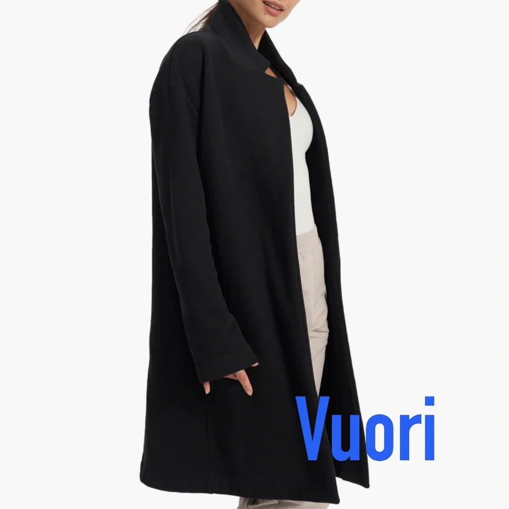 NWT Vuori Restore Coat Fleece Sweatshirt Trench Jacket * Black * Medium/Large - Picture 3 of 9